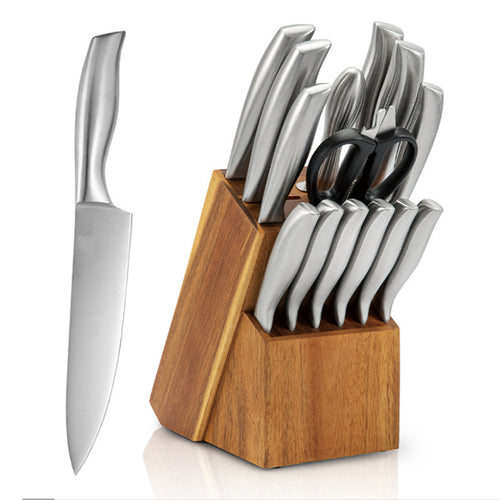 15-Piece Stainless Knife Block Set — Chef & Utility Knives Included