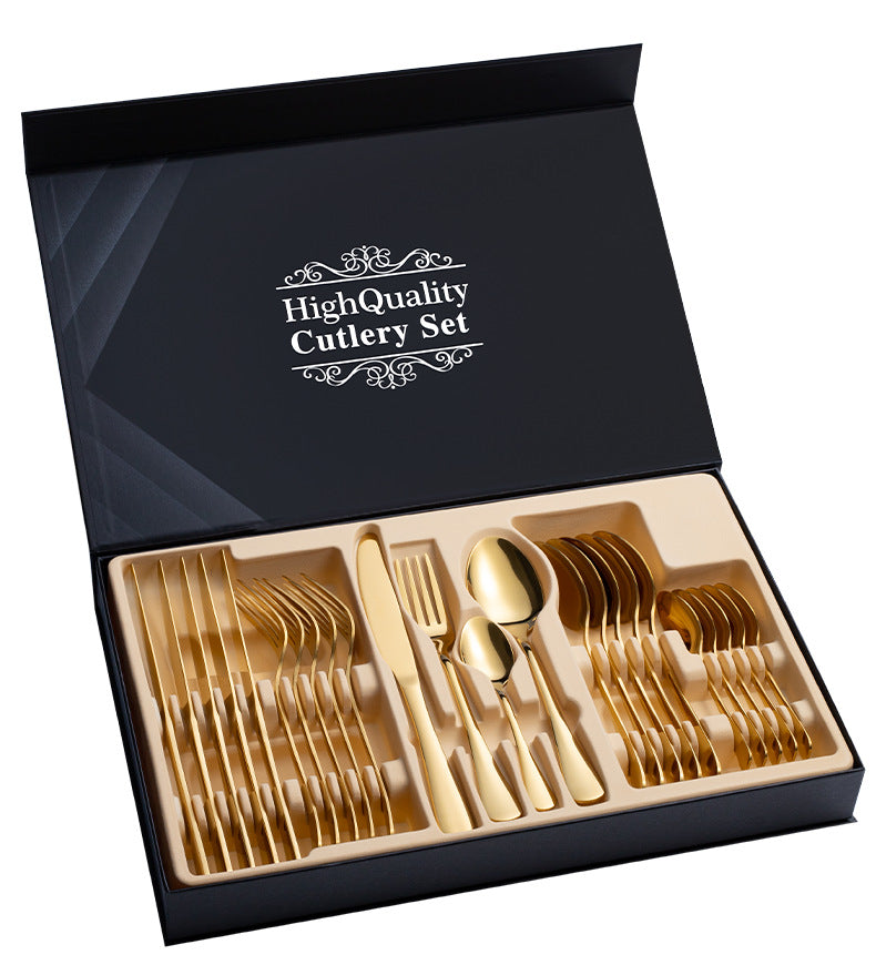 24-Piece Stainless Steel Cutlery Set with Gift Box — Elegant Dinnerware for 6