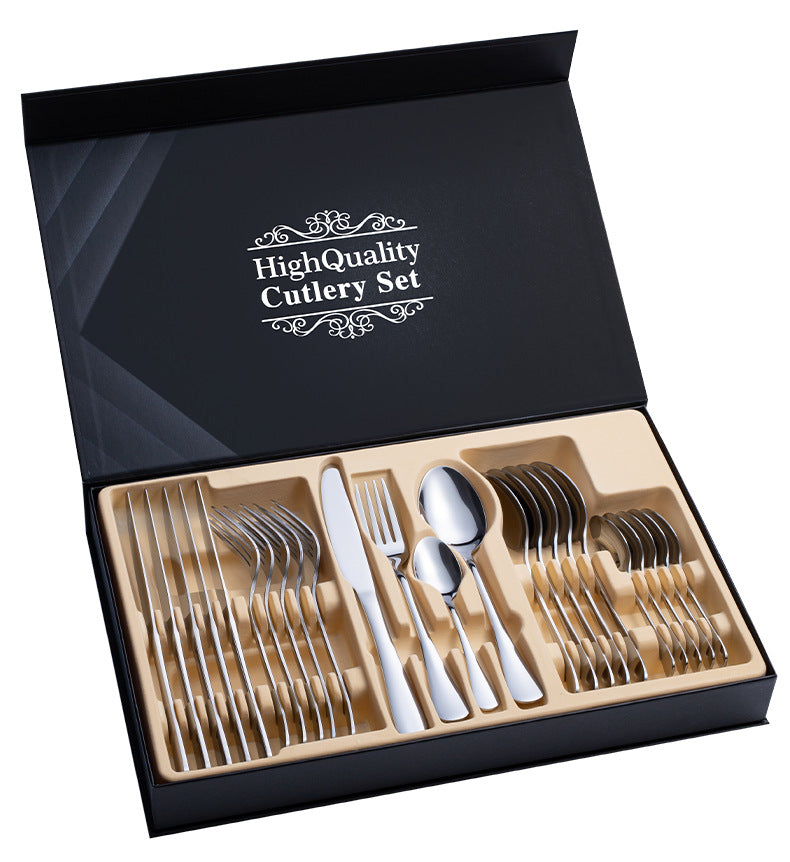 24-Piece Stainless Steel Cutlery Set with Gift Box — Elegant Dinnerware for 6