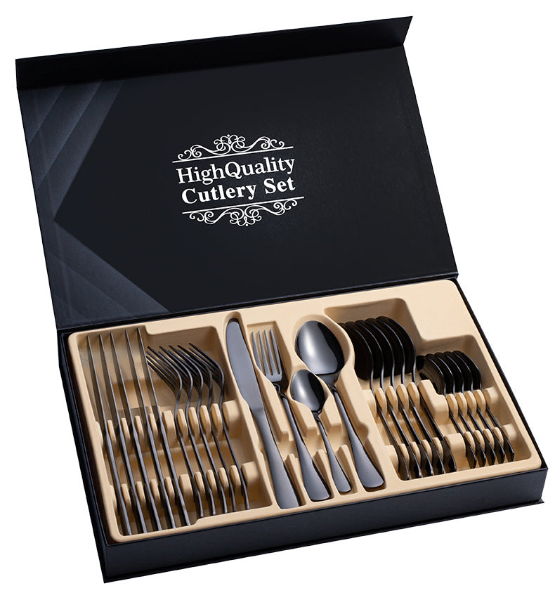 24-Piece Stainless Steel Cutlery Set with Gift Box — Elegant Dinnerware for 6