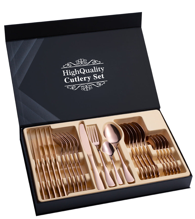 24-Piece Stainless Steel Cutlery Set with Gift Box — Elegant Dinnerware for 6