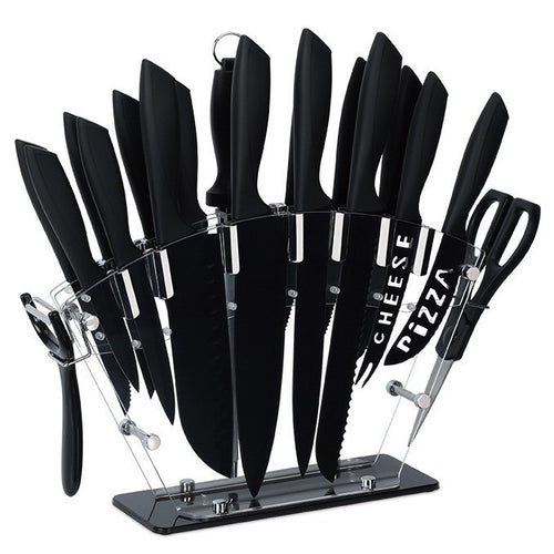 20-Piece Knife Block Set - Full stainless steel cutlery set with ergonomic handles -black-knives