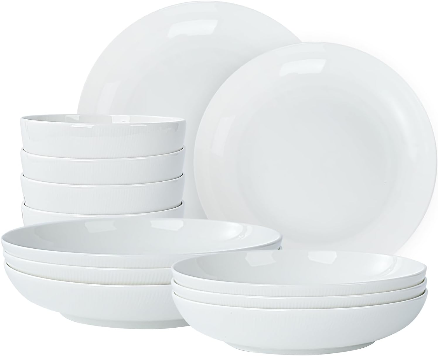 BlendBeat 12-Piece Premium Dinnerware Set – Ivory White with Elegant Textured Stripes (Service for 4)