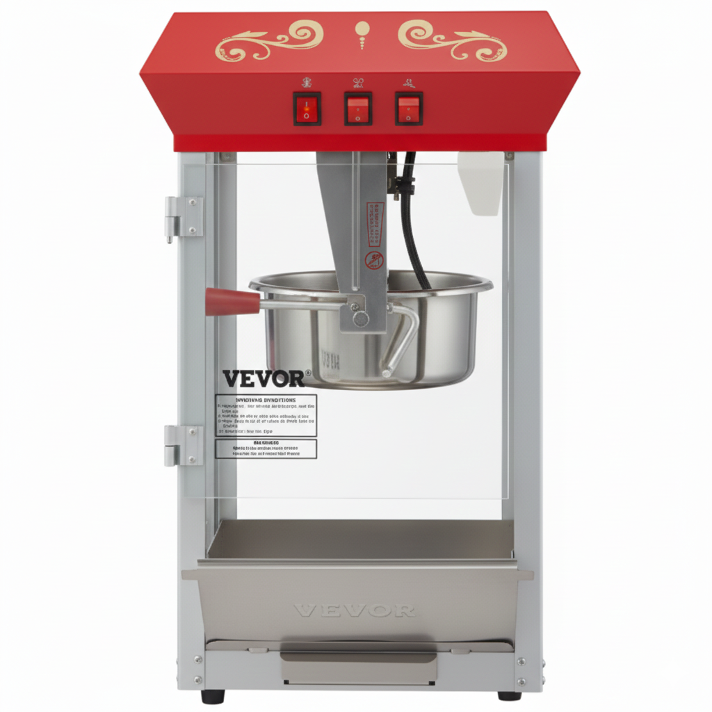 850W Commercial Popcorn Maker | 8oz Countertop Popper, 48-Cup Capacity, Red-front view