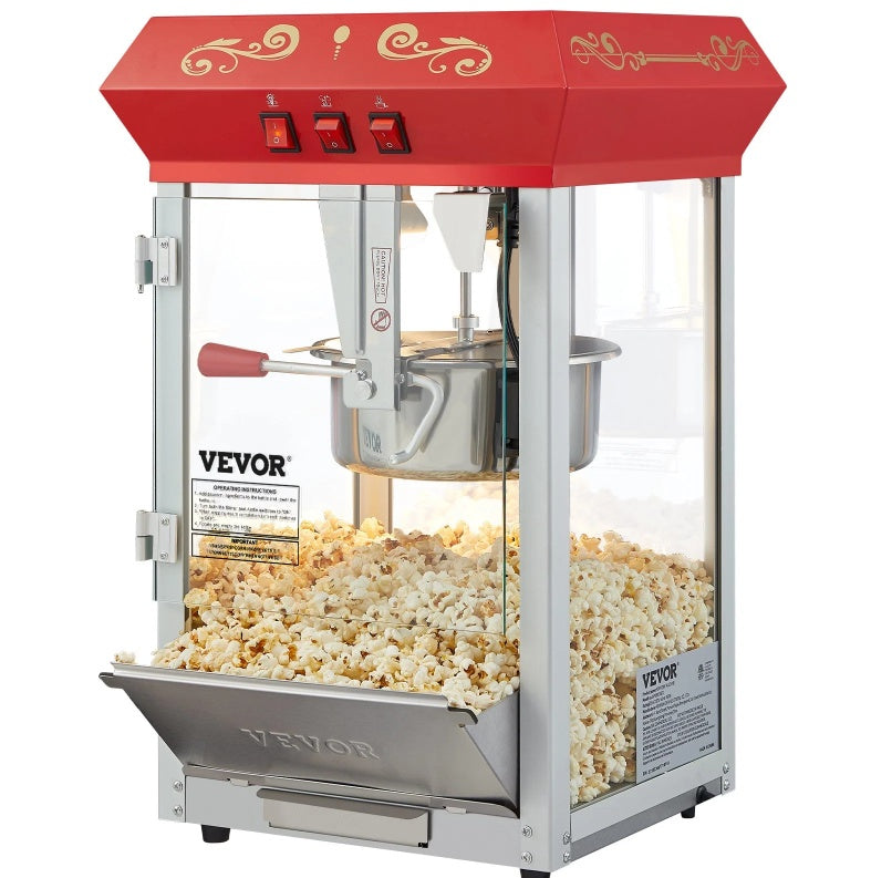 850W Commercial Popcorn Maker | 8oz Countertop Popper, 48-Cup Capacity, Red