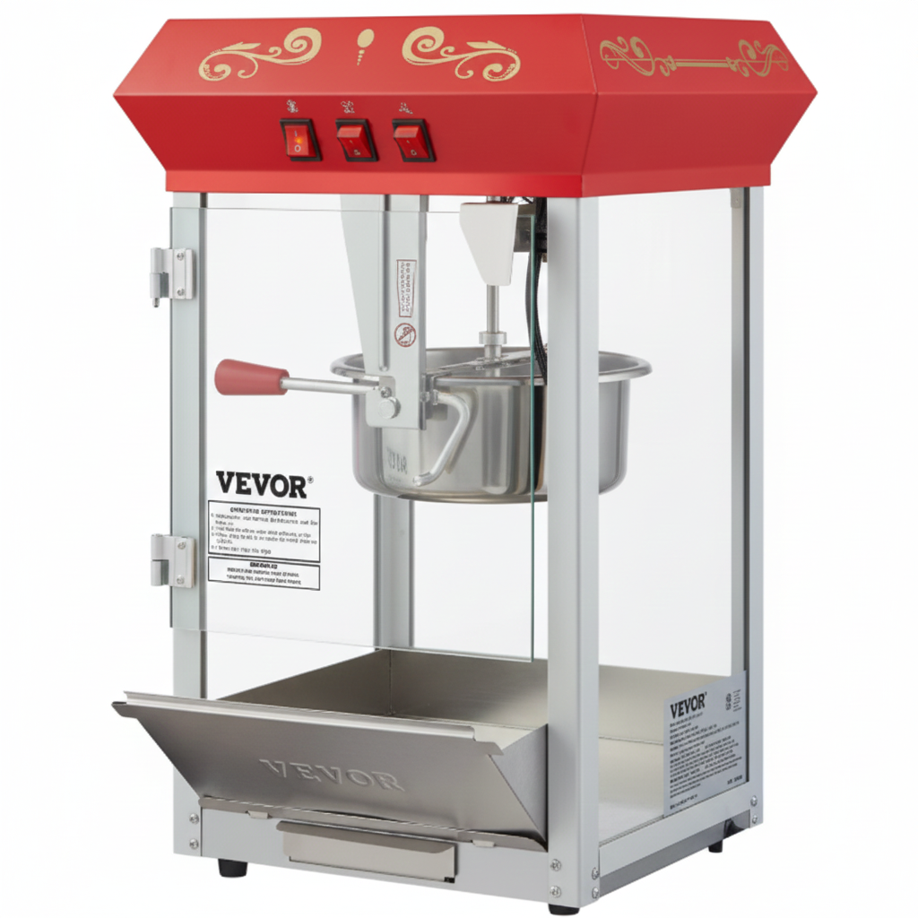 850W Commercial Popcorn Maker | 8oz Countertop Popper, 48-Cup Capacity, Red-side